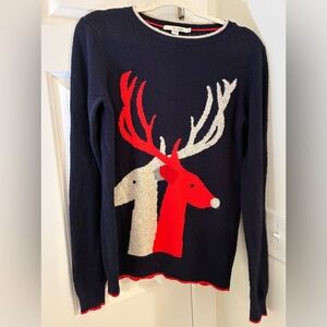 Boden Navy Sweater with Red & White Reindeer Medium